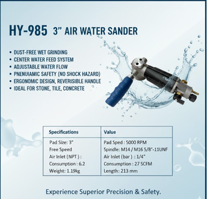 Ponceuse/polisseuse pneumatique humide HY-985 Pro 3 pouces : Outil pneumatique à couple élevé de 5000 tr/min - Idéal pour le granit, la pierre, les carreaux et le béton - Product Image 4
