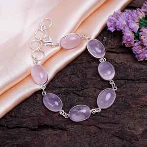 Rose Quartz <b>Silver</b> <b>Bracelet</b> Handmade Multi Stone <b>Charm</b> Jewelry Basic Gemstone <b>Bracelet</b> Gift For Her - Product Image 6