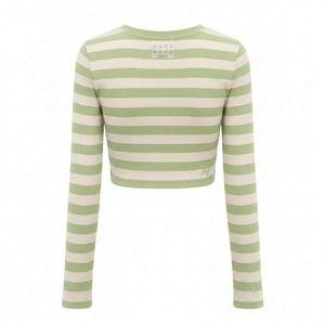Wholesale Custom women trendy striped cropped <b>TShirt</b> long sleeve round neck QuickDry lightweight polyester fashionable t shirt - Product Image 2