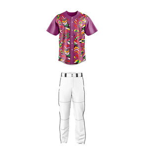 Ensemble d'uniformes de baseball personnalisés, maillot sublimé, imprimé géométrique, violet et blanc, polyester respirant, unisexe adulte - Product Image 2