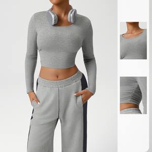 Ensemble de survêtement pour femmes avec logo personnalisé, pantalon de sport brodé, haut à manches longues, ensemble deux pièces pour femmes - Product Image 4