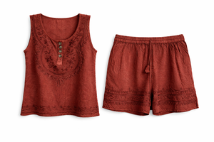 Women's <b>Viscose</b> Embroidered <b>Top</b> and Short Set Manufacturer - Product Image 2