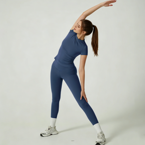 Conjunto Deportivo de Dos Piezas para Mujer, Manga Corta, Cintura Alta, Secado Rápido, Material Spandex/Nylon, Primavera - Product Image 2