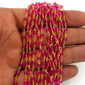 Chaîne de chapelet rose Hydro Rondelle 3mm, fil plaqué or, perles enroulées, rouleau en vrac pour la fabrication de bijoux - Product Image 1