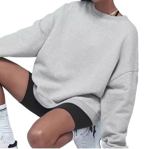 Sudadera de Algodón para Mujer, Cuello Redondo, Color Sólido, Hombros Caídos, Manga Larga, Transpirable, Estilo Otoñal - Product Image 2