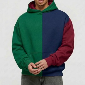 Men's Color Blocking Hooded Sweatshirt Regular Fit Fleece Pullover Casual Style Patchwork Design Green Blue Red - Product Image 4