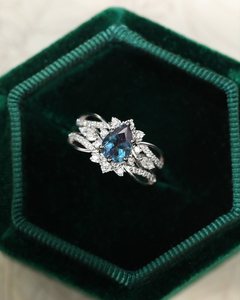 925 <b>Sterling</b> <b>Silver</b> Hip Hop Style Pear Cut Tear Drop Alexandrite 18K Gold Plated Wedding Band <b>Ring</b> <b>Set</b> - Product Image 3