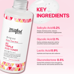 Tónico Facial Triple Ácido Millford AC 200ml Para Piel Propensa al Acné, Tónico Líquido Exfoliante Hecho en Corea, Cosméticos Coreanos para el Cuidado de la Piel - Product Image 4