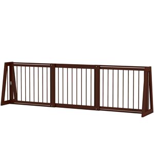 Cancelletto per Animali Domestici Autoportante in Legno Marrone da 28-75 Pollici con Piedini di Supporto e Tappetini Antiscivolo per Scale e Porte Interne - Product Image 1