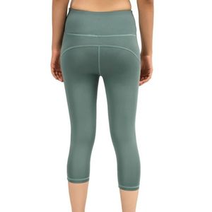 Women's Sage Green High Waist Capri <b>Leggings</b> <b>Knee</b> <b>Length</b> Stretchy Fitted Athletic Pants for Yoga Workout Running Fitness - Product Image 6