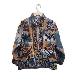 เสื้อโค้ทสั้นลำลองสไตล์วินเทจ ปักลายซูซานี ผ้าทอฟอกหิน ลายดอกไม้ โบฮีเมียน บอมเบอร์ บุผ้าฝ้าย มีปก - Product Image 1