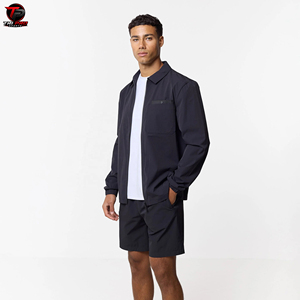 Conjunto Deportivo para Hombre con Capucha, Chaqueta Ligera con Cierre Completo y Pantalones Cortos de Color Sólido, Ropa Deportiva de Secado Rápido para Primavera, Conjunto de Pantalones Cortos de Nailon - Product Image 2