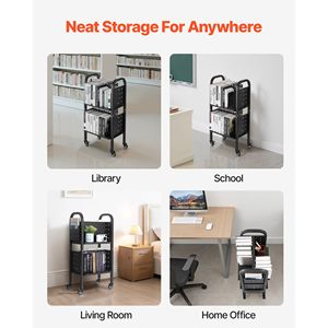 Carrello Porta Libri con Ruote, Capacità 68 kg, Scaffali a Doppio Lato a Forma di L, 2 Pollici di Profondità, 17.7 x 13.0 x 34.6 Pollici - Product Image 6