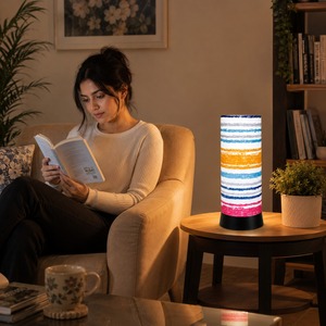 Lámpara de Mesa LED Multicolor a Rayas, Moderna Lámpara de Noche para Mesita de Noche, Lámpara de Escritorio Decorativa de Tela para Dormitorio, Sala de Estar, Oficina, Hogar - Product Image 3