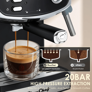 Machine à expresso semi-automatique italienne 1350W avec moulin à café 51mm, manomètre, mousseur à lait et barre vapeur, moulin à café Compap 51mm - Product Image 3