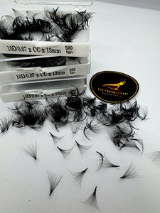 Extensions de cils volume pré-faits 10D 0.07 13mm, 500 bouquets, PBT coréen, Cachemire doux, Noir mat, Courbure C CC D, Base pointue - Product Image 4
