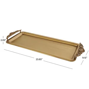 Bandeja Decorativa de Lujo con Diseño Sofisticado, Bandeja Decorativa Artesanal de Metal Chapado en Oro con Patrón Vertical - Product Image 3