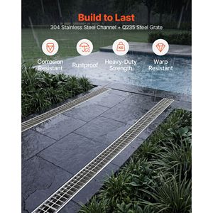 Caniveau de drainage linéaire 43,3 pouces en acier au carbone avec grille en acier inoxydable 304 pour balcon - Product Image 4