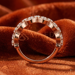 Luxury 14K Rose Gold Lab Grown Diamond Asymmetric Open <b>Ring</b> | Baguette & Round Brilliant Cut Cluster Bypass Band |<b>Statement</b> <b>Ring</b> - Product Image 3