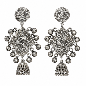 Trade Assurance <b>Oxidized</b> Silver-Plated Fancy Dangler Jhumki Earrings with Ghungroo for Women Party Gift Bulk Supplier Direct - Product Image 1