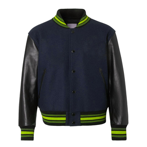 Vintage Style Wool Varsity <b>Jacket</b> with Leather Sleeves Stand Collar Solid Unisex Letterman Bomber Urban Streetwear Trend Coat - Product Image 5