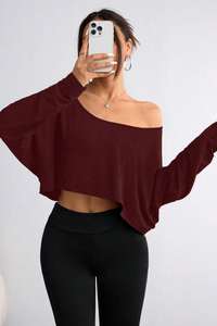 Camiseta Corta de Verano para Mujer, Moderna, Transpirable, de Color Sólido, de Manga Larga, Estilo Asimétrico, Holgada, Ajustada, de Algodón - Product Image 4