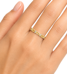 แหวนทองคำแท้ 18K ลายใบไม้ประดับเพชรทรงกลม แหวนเพชรทรงกลมแบบ Eternity Band แหวนแต่งงานแบบซ้อนได้ ของขวัญวันครบรอบ - Product Image 5