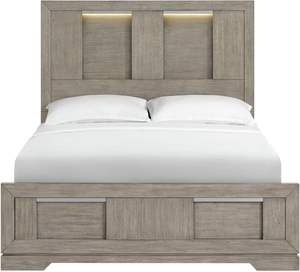 Argo Traditional Design Solid Wood Queen Panel <b>Bed</b> in Grey with <b>LED</b> Lights Elegant Wooden <b>Beds</b> for Home Furnishings - Product Image 1