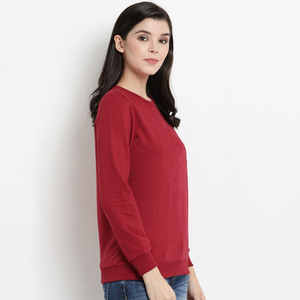 <b>Women's</b> <b>Red</b> Crew Neck <b>Sweatshirt</b> Full Sleeve 100% Cotton Knitted Breathable Casual Winter Front Customizable - Product Image 1