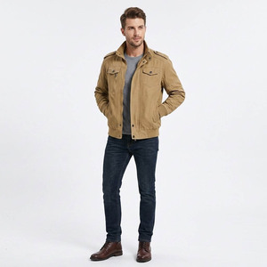 Chaqueta Bomber de Lona para Hombre, Cuello Redondo, Cierre de Cremallera, Estilo Formal, Color Sólido, Transpirable, Recubierta de Poliéster/Algodón, para Primavera - Product Image 1