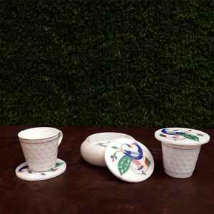 ชุดจานรองแก้วหินอ่อนสีขาวแกะสลักพร้อมที่วาง สำหรับชา กาแฟ ค็อกเทล - Product Image 5