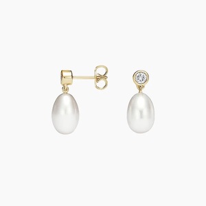 Boucles d'oreilles pendantes en pierre blanche serties de diamants ronds - Product Image 2
