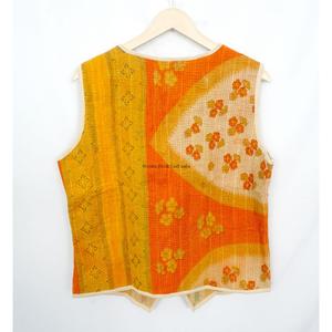 Elegant Handmade Eco-Friendly Breathable Cotton <b>Kantha</b> V-Neck Women's Waistcoat Winter Short <b>Jacket</b> Vest Button Closure - Product Image 6
