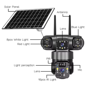 Caméra de surveillance solaire sans fil <span class=keywords><strong>V380</strong></span> panoramique 360 WiFi/4G à trois objectifs, capteur extérieur 12MP pour la sécurité domestique - Product Image 2