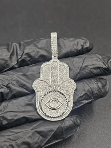 Colgante de Mano de Hamsa con Ojo de Diamante, Plata 925, Hecho a Mano, Colgante de Oro, Amuleto Religioso, Joyería Unisex - Product Image 6