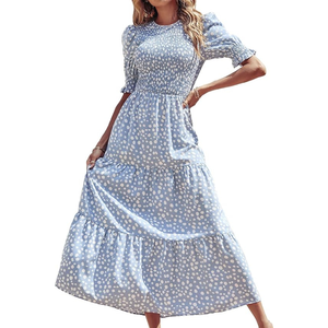 ชุดเดรสแม็กซี่ผู้หญิงลายดอกไม้โอลีฟ ดิทซี่ผ้าฝ้ายผสมคุณภาพสูงแขนพองทรงพอดีตัว ชุดเดรสแม็กซี่ผู้หญิง - Product Image 3