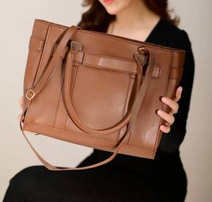 <b>Brown</b> Genuine Leather Tote Bag Large Capacity Shoulder Handbag Zipper Closure Portable Women Travel Bag - Product Image 2