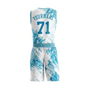 Professional League Light Blue White Water Ripple Print Sublimated <b>Cooling</b> Polyester Breathable Basketball Jersesy - Product Image 2