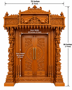 Traditional Gaj Lakshmi Design Handcarved Wooden Temple Door Lakshmi Narayana Hand Carved Wooden Door Handcarved Wooden Door <b>UK</b> - Product Image 5