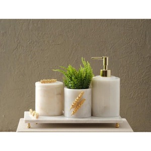 Reliable Marble Bathroom Set 3-Piece Round Minimalist Soap Dispenser <b>Toothbrush</b> <b>Holder</b> Tray Easy To Clean - Product Image 2