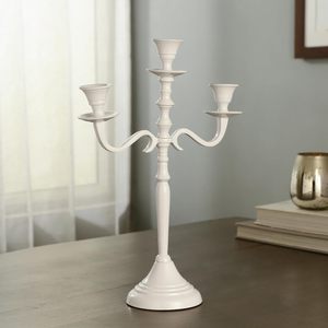 Candélabre nordique blanc mat à 3 bras en aluminium, porte-bougie minimaliste à trois branches en métal, centre de table moderne pour bougies coniques - Product Image 2