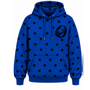 Sudadera con Capucha Personalizada Azul Rey con Puntos Negros para Mujer, Sudadera Informal de Forro Polar con Capucha, Manga Larga, Bolsillo Tipo Canguro, Ropa Urbana - Product Image 1
