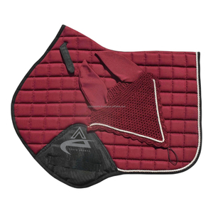 COSTA SPORTS Burgundy Horse Saddle Pad Matching Set Ear <b>bonnet</b> Custom Design Logo Breathable Horse Jumping Saddle Pad Set - Product Image 1