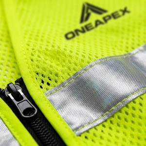 Gilet de sécurité jaune haute visibilité ONEAPEX, classe 2, vêtements de travail réfléchissants avec fermeture éclair et poches pour la construction et la sécurité routière - Product Image 3