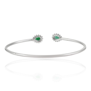 Premium Pure 925 Sterling <b>Silver</b> 100% Genuine Emerald Gemstone & Diamond Handmade Open <b>Cuff</b> Bangle Fine Jewelry - Product Image 6