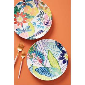Plateau de service rond en émail fait main, motif floral tropical, plateaux en métal pour la décoration de la maison, plateaux décoratifs pour la cuisine, vente en gros - Product Image 1