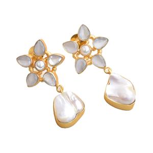 Pendientes de Racimo de Latón Premium, Chapados en Oro, con Perlas, Hechos a Mano, Textura de Latón Mate Semipreciosa, Sin Níquel, Duraderos y de Primera Calidad - Product Image 4