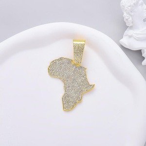 Collares de Joyería de Moda Hip Hop con Colgante de Mapa y Cadena Cubana, Colgantes de Oro, Amuleto Iced Out, Joyería Bling para Hombres - Product Image 5