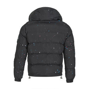 Veste matelassée surdimensionnée à capuche amovible avec logo de designer, impression bulle noire de haute qualité, personnalisable pour homme - Product Image 4