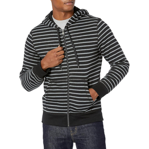 Sudadera con capucha a rayas para hombre, con cremallera, informal, con bolsillos, transpirable, de punto, corte regular, para otoño - Product Image 1